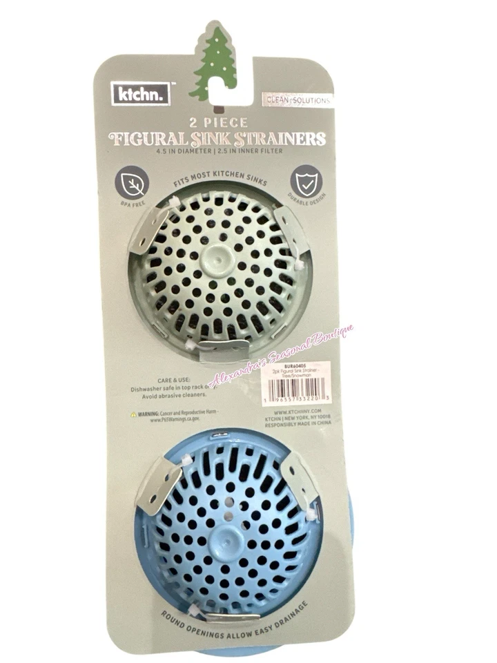 Juego de 2 Coladores de Fregadero Figura Árbol de Navidad y Muñeco de Nieve Cocina Nuevo Foto 3 de 3