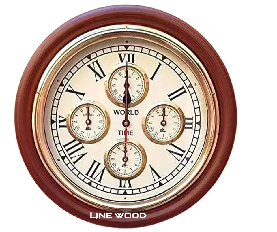 World Time Wood Wall Clock Antique Stayle Home & Office Decoration 40.6cm - Image 2 of 4
