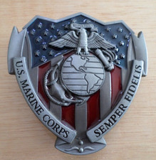 USMC Semper Fidelis US MARINE CORPS Belt Metal Buckle with Red Blue Enamel