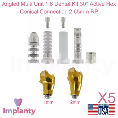 5x Angled Multi Unit 1.6 Dental Kit 30° Active Hex Conical Connection 2.65mm RP