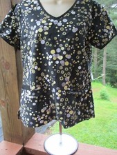 Cherokee Brand SCRUB TOP XS Black Background Polka Dots  Flowers