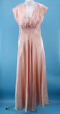 Vtg Women's 30s Pink Bias Cut Maxi Slip Dress W/ Floral Patterns XS/S 1930s