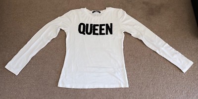 ATEMBERAUBENDES RELISH MÄDCHEN ELFENBEIN MIT SCHWARZEN PAILLETTEN QUEEN LOGO LANGARMSHIRT ALTER 12