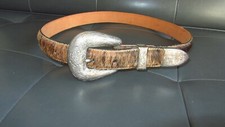 Vintage Tony Lama Belt Animal Fur Western 26" Ornate Scroll Buckle Excellent EUC