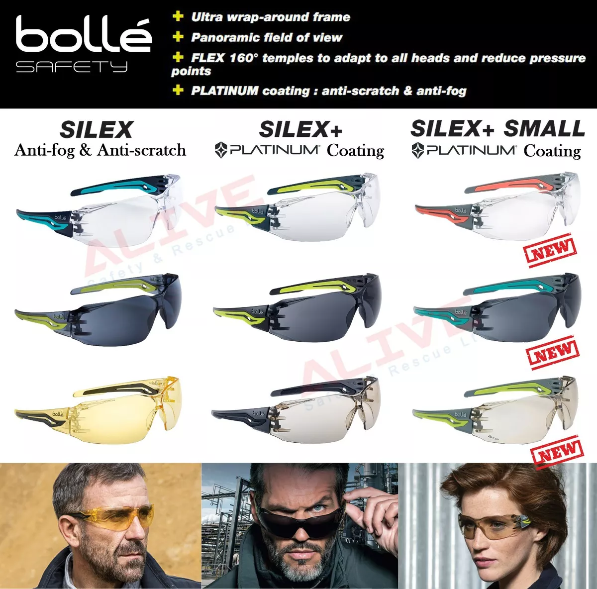 Bolle Safety Glasses Spectacles SILEX Anti fog Anti scratch Lens UV Protection