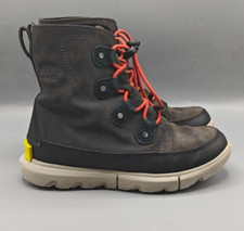 Sorel Explorer Lined Waterproof Suede Lace Up Snow Boots Kid's Sz 5 Black Gray