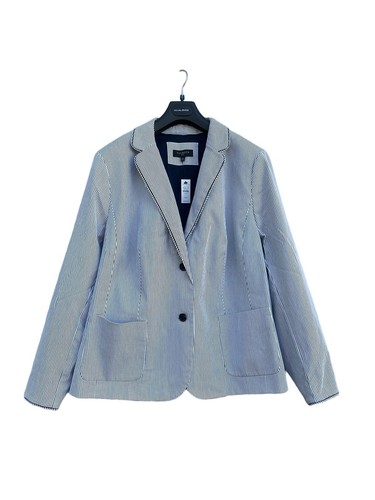 TALBOTS Aberdeen Blazer Sz 22W Piped White Navy Stripes Nautical Jacket Preppy - Picture 3 of 23