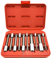 10pc Long Spline XZN Triple Square Socket Bit Set 1/4" 3/8" 1/2" Tamper Proof