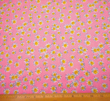 Quilt Fabric By Half-Yard White Yellow Gray Floral on Pink Cotton C