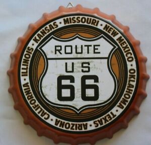 Route 66 USA American Vintage Retro Wall Sign Metal Bottle Top Man cave Garage 