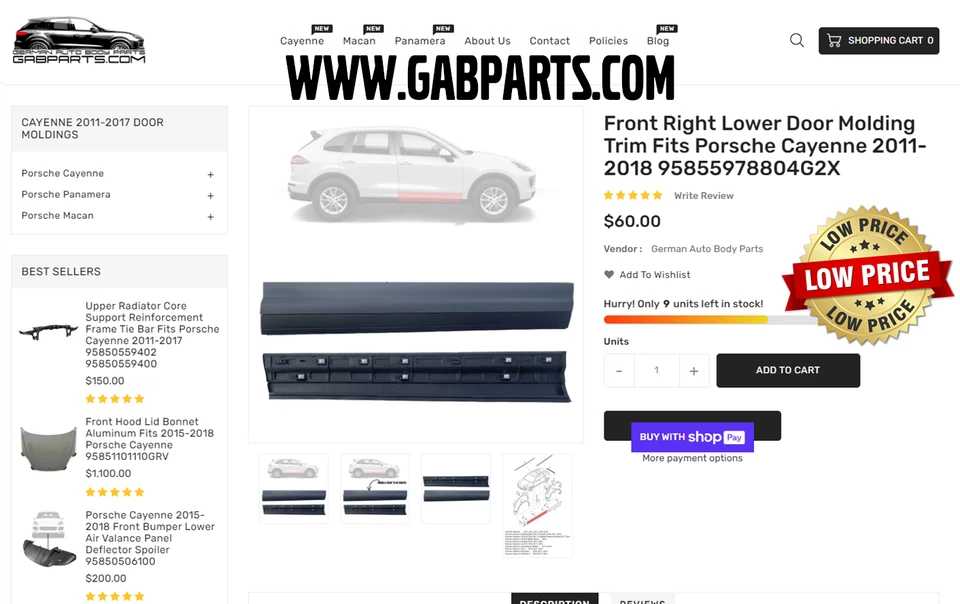 Porsche Cayenne 2011–2018 Front Right Door Molding Panel Trim Lower Side Cover Foto 2 de 4