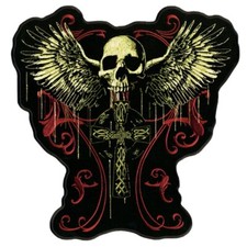 Flying Skull Gothic Cross Jacket Vest BACK PATCH 12" X 12" Iron on or Sew