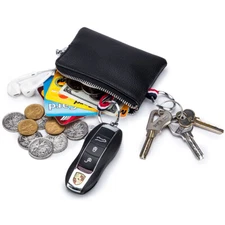 Genuine Leather Men Women Coin Purse Wallet Mini Keyrings Card Holder Cash Pouch