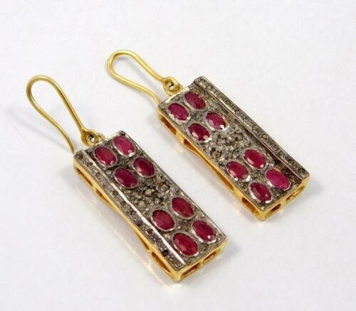 Earring Natural pave diamond Ruby Gemstone 925 Sterling Silver Fine Jewelry Gift