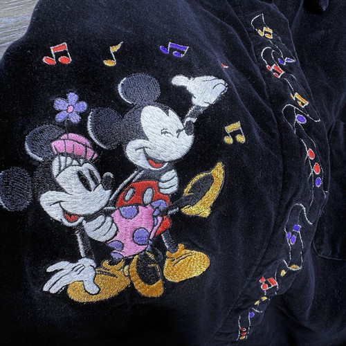 Vintage Disney Velour Button Up Mickey Minnie Mouse Black Shirt Extra Large XL - Picture 4 of 16