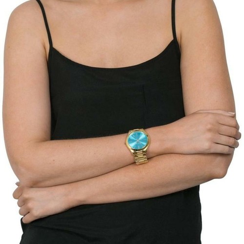 NEW MICHAEL KORS SLIM RUNWAY MK3265 GOLD/TURQUOISE BLUE WOMENS QUARTZ WATCH - Picture 6 of 8