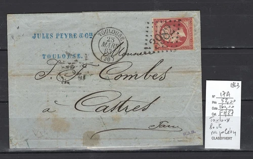 France - Letter Toulouse - Yvert 17A - 1863 - Napoleon 80cts Empire