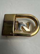 Vtg Pierre Cardin Initial N Belt Buckle Two Tone Swing arm Monogram Signed