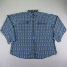 Vintage Guess Shirt Mens Large Blue Plaid Twill Flap Chest Pockets Made in USA 