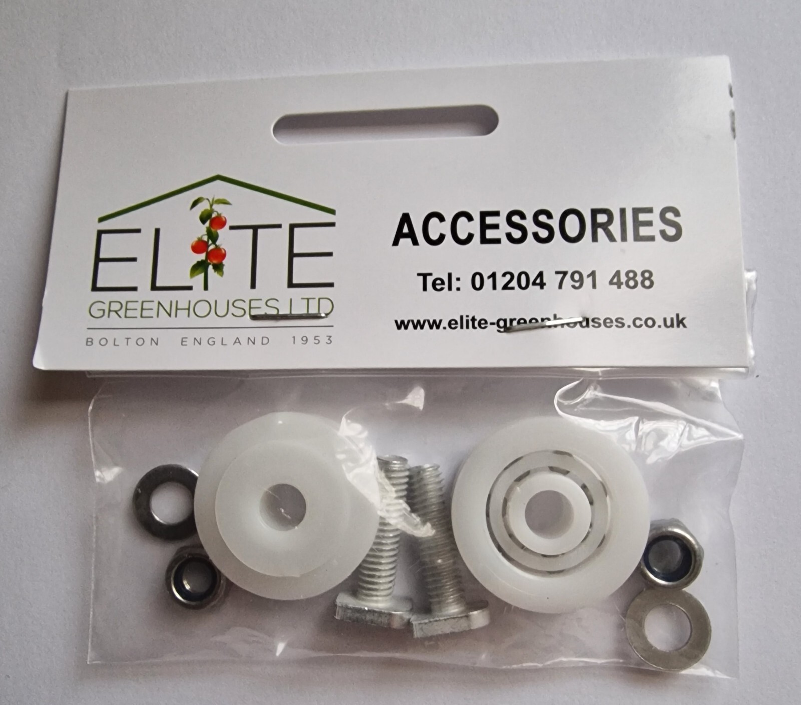 Greenhouse Door Wheels Kit 28mm with Crop Head Fixings. Elite Branded
