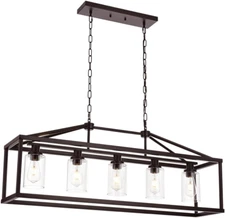 Industrial Rustic Farmhouse Chandelier 5 Light Modern Rectangle Dining Room Ligh