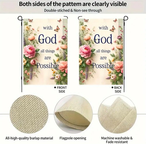 Garden Flag, God all things possible, 12” x 18”, thick Burlap, Double-sided - 第 6/7 張圖片
