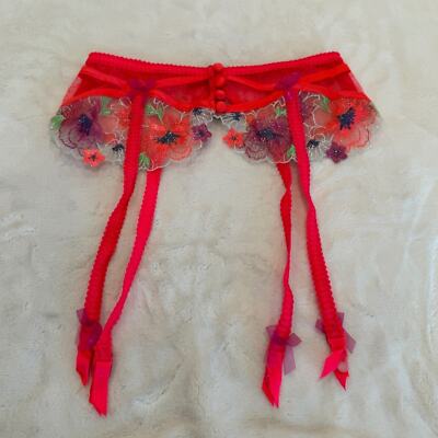 New! For Love and Lemons Zinnia Red Floral Garter Belt Neon 31667 | eBay