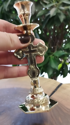Double Brass Candle Holder - Silver Orthodox Candlestick, Christian Church