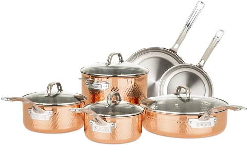 Viking 3-Ply Stainless Steel Hammered Copper Cookware Set - 10 Piece - Oven Safe