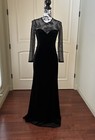 Vintage 80's Ellen Tracy Black Velvet Lace Glitter Cocktail Maxi Dress Sz 6
