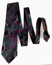 Lands' End Direct Merchant Men's Green Blue Floral USA Made 100% Silk Neck Tie