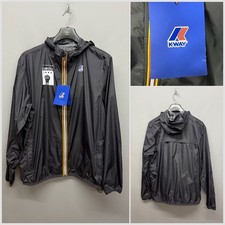 NUOVO K-WAY Uomo Nero Impermeabile con Cappuccio Impermeabile Leggero Impermeabile XL Anorak Ciclismo