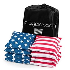 Premium Weather Resistant Duckcloth Cornhole Bags - Set American Flag - Bright