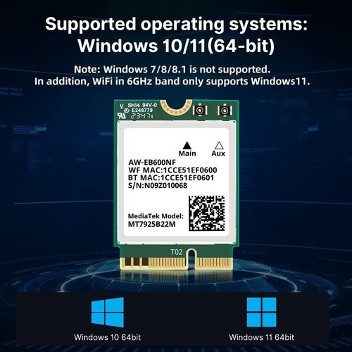 Wi-Fi 7 MT7925 M.2 Key E Tri-Band 5374Mbps Bluetooth 5.3 Laptop PC Wireless Card - Afbeelding 5 van 6