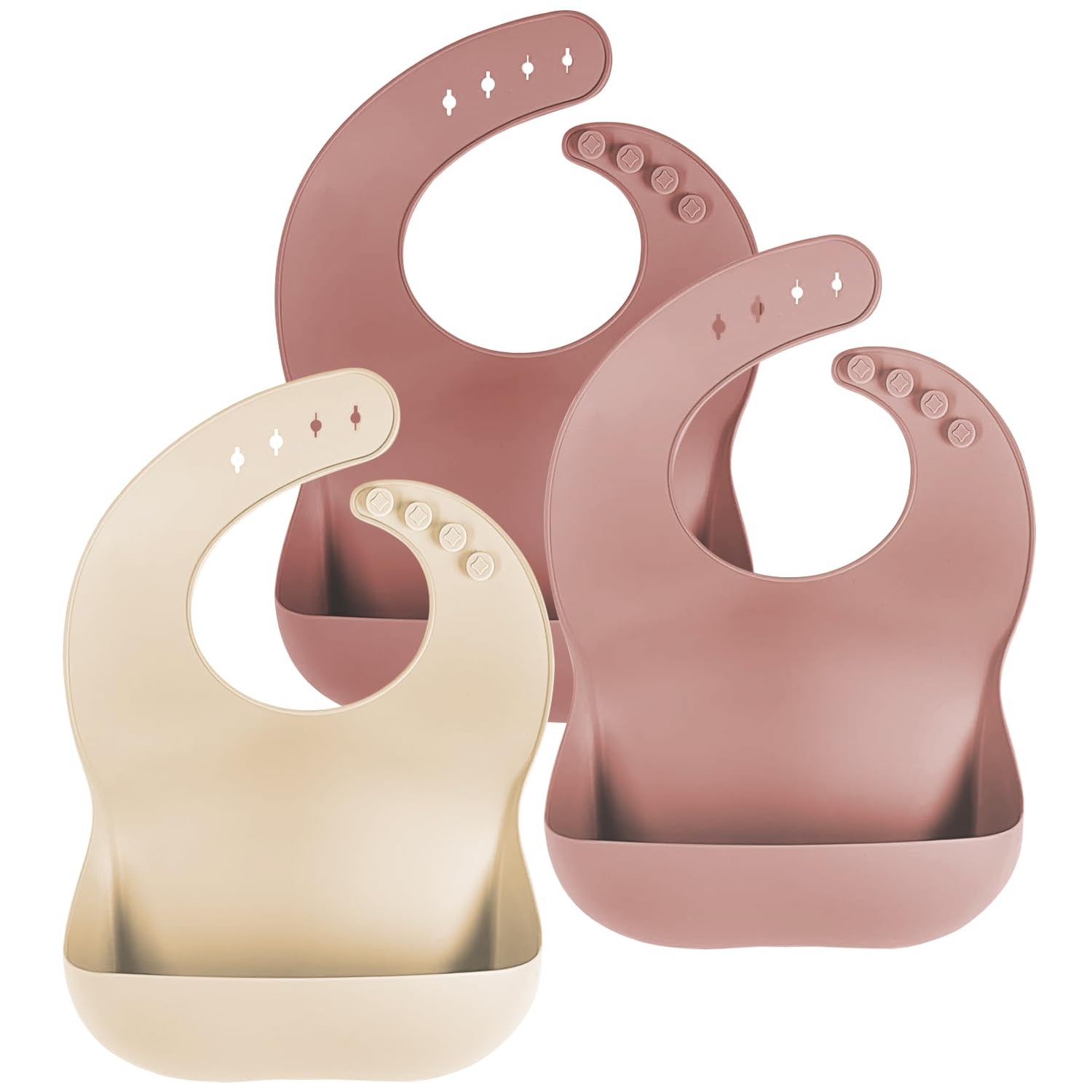 3 Pack Silicone Baby Bibs Soft Adjustable with Pocket Food Catcher Toddlers