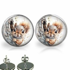 Peeking Squirrel Girls Stud Earrings Nature Animal Lover Hypoallergenic Gift