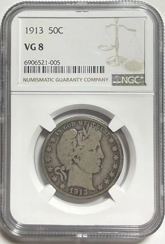 1913-P Barber Silver Half Dollar - NGC VG 8
