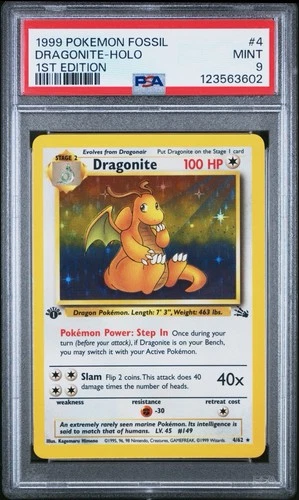 1999 Pokémon Fossil #4 Dragonite 1st Edition Holo PSA 9 English MINT - NEW CERT