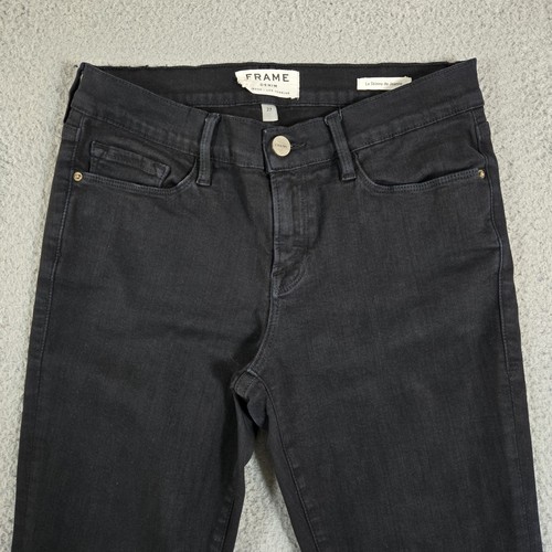 Frame Jeans Women 27 27x29 Black Le Skinny de Jeanne Dark Low Rise Stretch Flaw - Picture 3 of 13