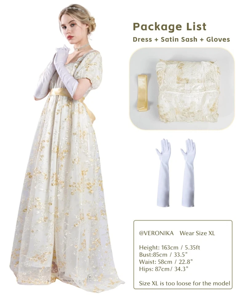 NSPSTT Vestidos Regencia Dorados para Mujer 1800 Vestido Vintage Victoriano Baile Go... Foto 2 de 4