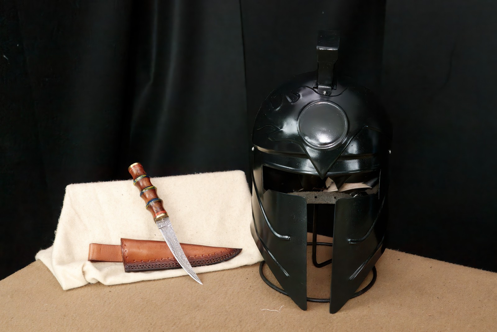 Historical Armor Weapon Set: Roman, Viking, Medieval Knight Helmet & Knives