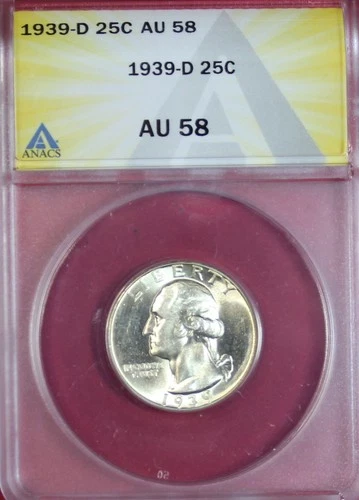 1939-D WASHINGTON QUARTER ANACS AU58