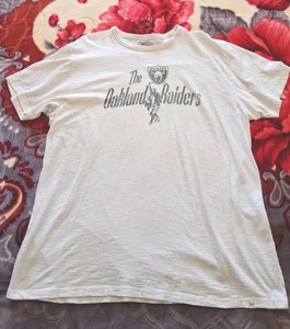 ​Vtg Oakland Raiders '47 Brand T-Shirt Men's 2XL White Slub Cotton Throwback NFL