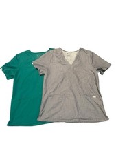 Lot of 2 Figs Technical Collection Green/ Gray V Neck Womens Scrub Tops Large
