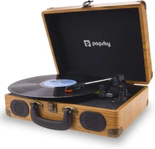 POPSKY RECORD PLAYER 3-SPEED VINTAGE STYLE TURNTABLE BLUETOOTH - WOOD