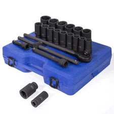 Stark USA 22-Pieces Socket Set 3/4" Drive Deep SAE Cr-Mo Extension Bar Sliding
