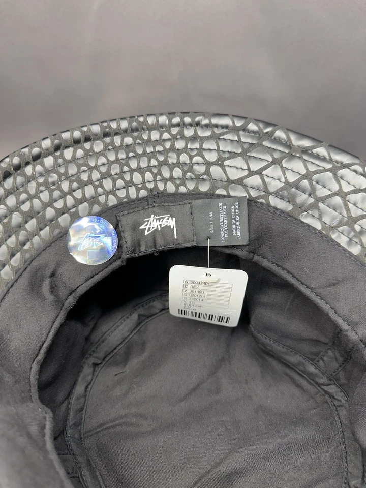 Sombrero de cubo pequeño/mediano Stussy para hombre efecto cocodrilo negro imitación cuero 49 Foto 4 de 4