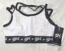 GK Elite Girl's Cheerleading Strappy Sports Bra - White/Black - Size Child Large