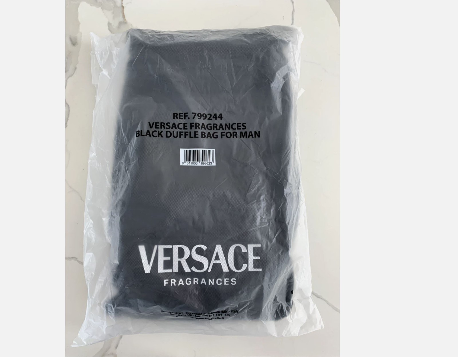 Versace Fragrances Black Duffle with Silver Tone Zipper Travel Overnight Bag New