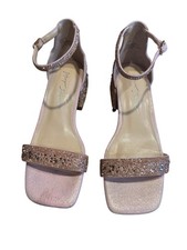 Betsey Johnson Rose Gold Mari Block Heel Evening Sandals Size 6.5 Glass Beading